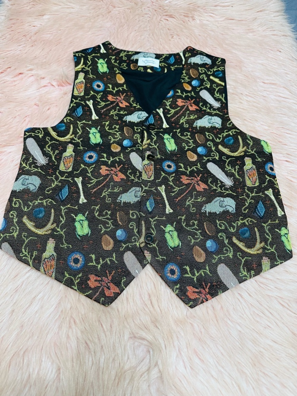 Vintage-Inspired Black Patterned Men's Vest with Nature Motif